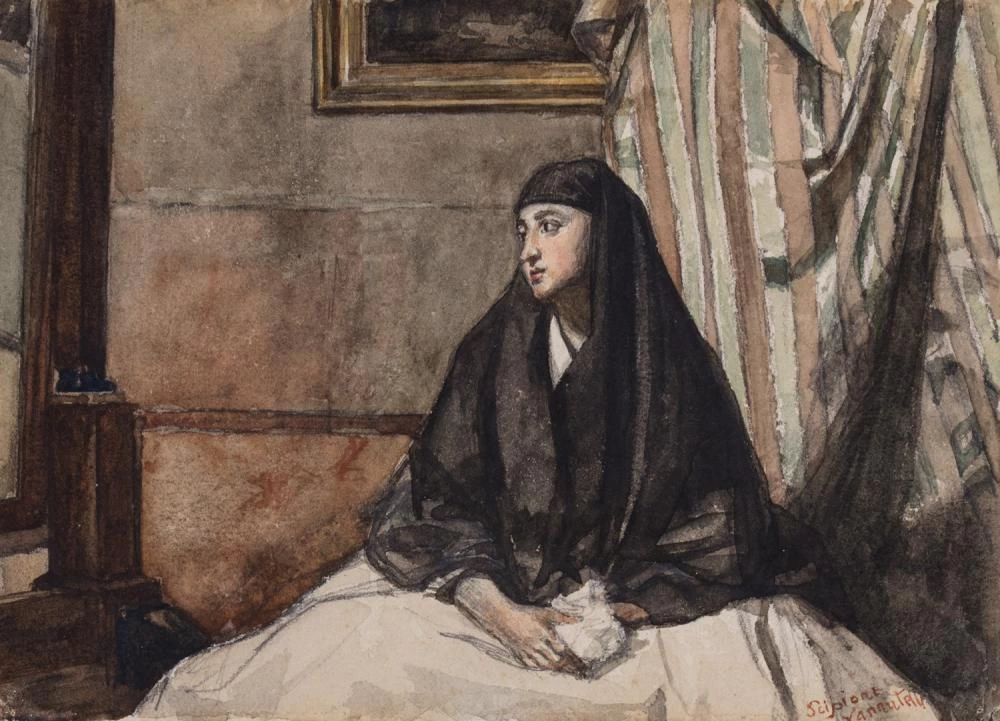 Giovane donna velata in un interno